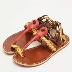 Pre Owned Christian Louboutin Size 40 Multicolor Calf Hair and Leather Ankle Strap Espadrille Flats