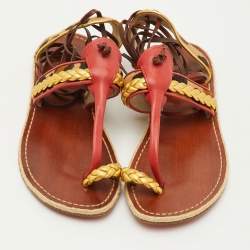 Pre Owned Christian Louboutin Size 40 Multicolor Calf Hair and Leather Ankle Strap Espadrille Flats