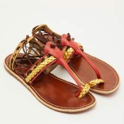 Pre Owned Christian Louboutin Size 40 Multicolor Calf Hair and Leather Ankle Strap Espadrille Flats