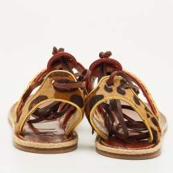 Pre Owned Christian Louboutin Size 40 Multicolor Calf Hair and Leather Ankle Strap Espadrille Flats