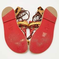 Pre Owned Christian Louboutin Size 40 Multicolor Calf Hair and Leather Ankle Strap Espadrille Flats