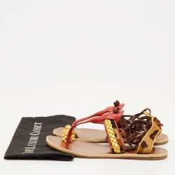 Pre Owned Christian Louboutin Size 40 Multicolor Calf Hair and Leather Ankle Strap Espadrille Flats