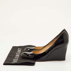 Pre Owned Christian Louboutin Ron Ron Size 38 Black Patent Leather Wedge Pumps