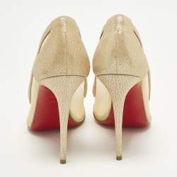 Pre Owned Christian Louboutin Galativi Size 36.5 Beige Net and Suede Crystal Embellished Pumps