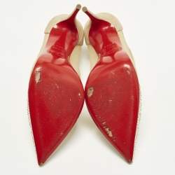 Pre Owned Christian Louboutin Galativi Size 36.5 Beige Net and Suede Crystal Embellished Pumps