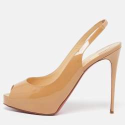 مملوكة مسبقًا Christian Louboutin Private Number Size 40 Beige Patent Leather Slingback Pumps