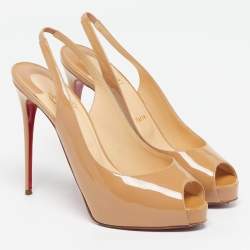 Pre Owned Christian Louboutin Private Number Size 40 Beige Patent Leather Slingback Pumps