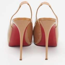 Pre Owned Christian Louboutin Private Number Size 40 Beige Patent Leather Slingback Pumps