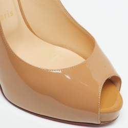 Pre Owned Christian Louboutin Private Number Size 40 Beige Patent Leather Slingback Pumps