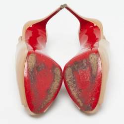 Pre Owned Christian Louboutin Private Number Size 40 Beige Patent Leather Slingback Pumps