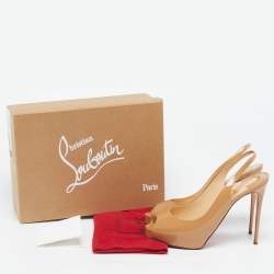 Pre Owned Christian Louboutin Private Number Size 40 Beige Patent Leather Slingback Pumps