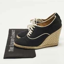 Pre Owned Christian Louboutin Size 39 Black Canvas Espadrille Wedge Pumps