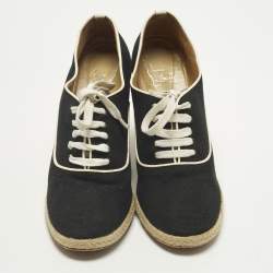 Pre Owned Christian Louboutin Size 39 Black Canvas Espadrille Wedge Pumps