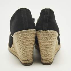 Pre Owned Christian Louboutin Size 39 Black Canvas Espadrille Wedge Pumps