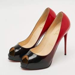 Pre Owned Christian Louboutin Lady Peep Size 38.5 Black/Red Patent Leather Peep Toe Pumps
