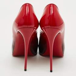 Pre Owned Christian Louboutin Lady Peep Size 38.5 Black/Red Patent Leather Peep Toe Pumps