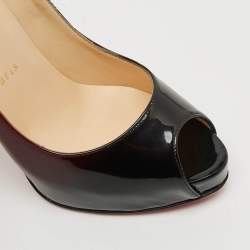 Pre Owned Christian Louboutin Lady Peep Size 38.5 Black/Red Patent Leather Peep Toe Pumps