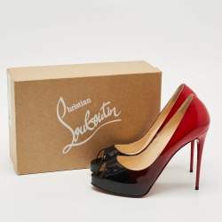 Pre Owned Christian Louboutin Lady Peep Size 38.5 Black/Red Patent Leather Peep Toe Pumps