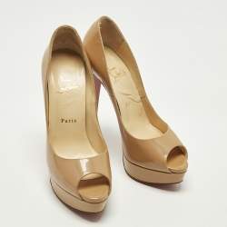 Pre Owned Christian Louboutin Lady Peep Size 39 Beige Patent Leather Platform Pumps