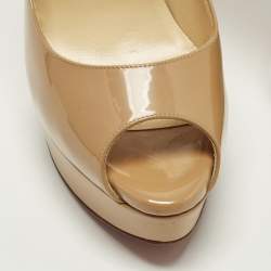 Pre Owned Christian Louboutin Lady Peep Size 39 Beige Patent Leather Platform Pumps