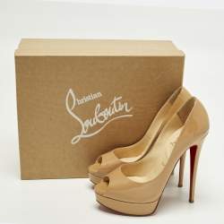 Pre Owned Christian Louboutin Lady Peep Size 39 Beige Patent Leather Platform Pumps