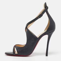 مملوكة مسبقًا Christian Louboutin Malefissima Size 38.5 Black Lizard Leather Ankle Strap Sandals