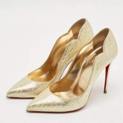 Pre Owned حذاء كعب عالي كريستيان لوبوتان هوت تشيك جلد منقوش ذهبي بايثون مقاس 38.5