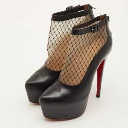 Pre Owned حذاء بوت للكاحل كريستيان لوبوتان ريسيليسيما منصة جلد أسود وشبكة مقاس 38.5