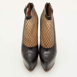 Pre Owned حذاء بوت للكاحل كريستيان لوبوتان ريسيليسيما منصة جلد أسود وشبكة مقاس 38.5