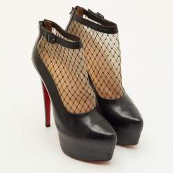 Pre Owned حذاء بوت للكاحل كريستيان لوبوتان ريسيليسيما منصة جلد أسود وشبكة مقاس 38.5