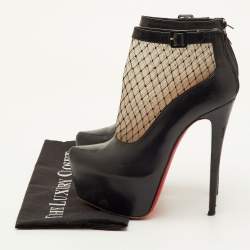 Pre Owned حذاء بوت للكاحل كريستيان لوبوتان ريسيليسيما منصة جلد أسود وشبكة مقاس 38.5