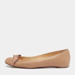 Pre Owned Christian Louboutin Sonietta Size 40 Beige Leather Ballet Flats
