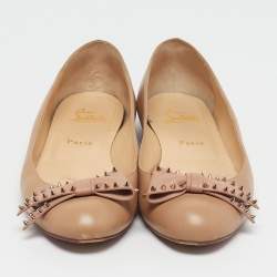 Pre Owned Christian Louboutin Sonietta Size 40 Beige Leather Ballet Flats
