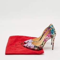 Pre Owned Christian Louboutin Pigalle Follies Size 38 Multicolor Satin Pumps