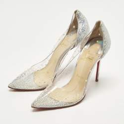 Pre Owned Christian Louboutin Degrastrass Size 38.5 Silver PVC And Sequins Pumps