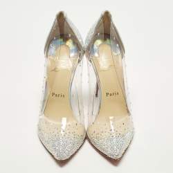 Pre Owned Christian Louboutin Degrastrass Size 38.5 Silver PVC And Sequins Pumps