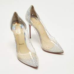 Pre Owned Christian Louboutin Degrastrass Size 38.5 Silver PVC And Sequins Pumps