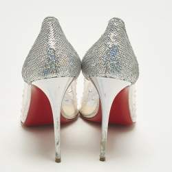 Pre Owned Christian Louboutin Degrastrass Size 38.5 Silver PVC And Sequins Pumps