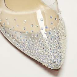 Pre Owned Christian Louboutin Degrastrass Size 38.5 Silver PVC And Sequins Pumps