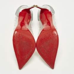 Pre Owned Christian Louboutin Degrastrass Size 38.5 Silver PVC And Sequins Pumps