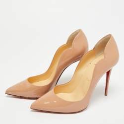 Pre Owned Christian Louboutin Hot Chick Size 36.5 Beige Patent Leather Pumps