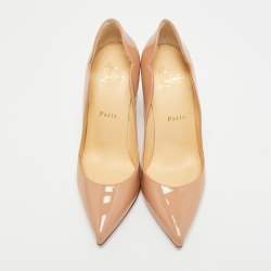 Pre Owned Christian Louboutin Hot Chick Size 36.5 Beige Patent Leather Pumps