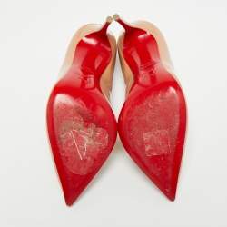 Pre Owned Christian Louboutin Hot Chick Size 36.5 Beige Patent Leather Pumps