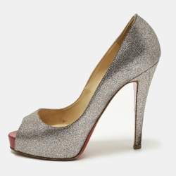 Pre Owned Christian Louboutin Very Prive Size 36.5 Multicolor Glitter Peep Toe Pumps