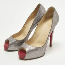 Pre Owned Christian Louboutin Very Prive Size 36.5 Multicolor Glitter Peep Toe Pumps