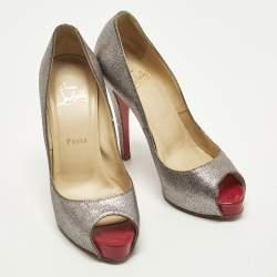 Pre Owned Christian Louboutin Very Prive Size 36.5 Multicolor Glitter Peep Toe Pumps