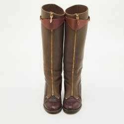 Pre Owned Christian Louboutin Size 38 Multicolor Leather Front Zip Knee Length Riding Boots