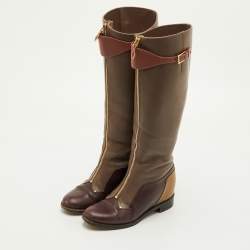 Pre Owned Christian Louboutin Size 38 Multicolor Leather Front Zip Knee Length Riding Boots