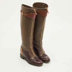 Pre Owned Christian Louboutin Size 38 Multicolor Leather Front Zip Knee Length Riding Boots