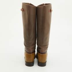 Pre Owned Christian Louboutin Size 38 Multicolor Leather Front Zip Knee Length Riding Boots